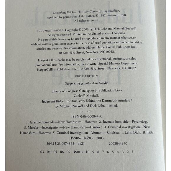 Judgment Ridge: The True Story Behind the Dartmouth Murders by Lehr, Dick, Zuck - Picture 4 of 4